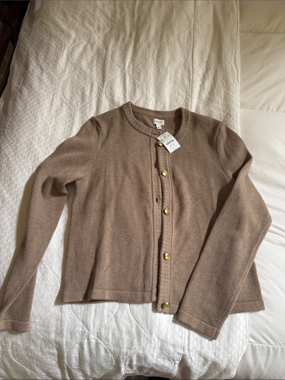 J. Crew Factory Taupe Cardigan with Gold Buttons